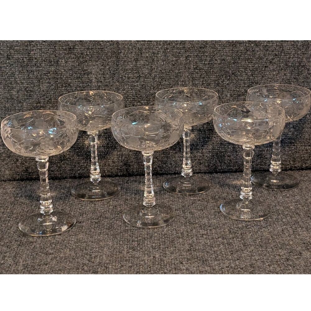 Vintage Libbey Rock Sharpe Villars Pattern Champagne Coupe Glass Set of 6